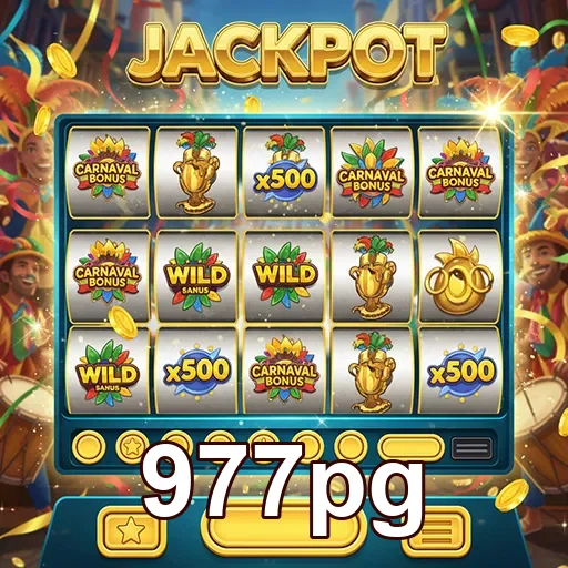 Imagem do jogo de slots Carnaval Jackpot no site 977pg, com vibrantes símbolos de carnaval.